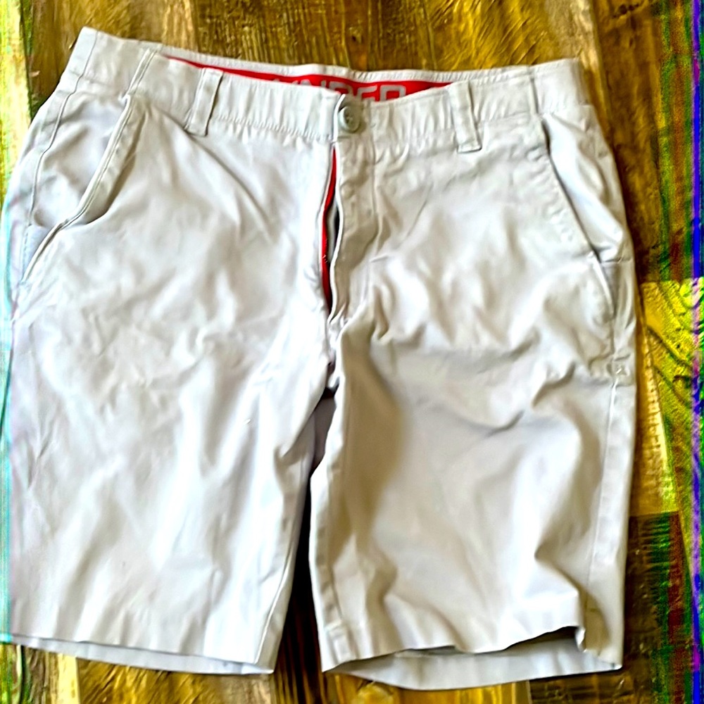 Under armour mens golf flat front stretch waist shorts light gray